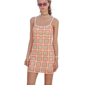 Zara Multi Color Crochet Mini Dress NWT boho western Cottagecore